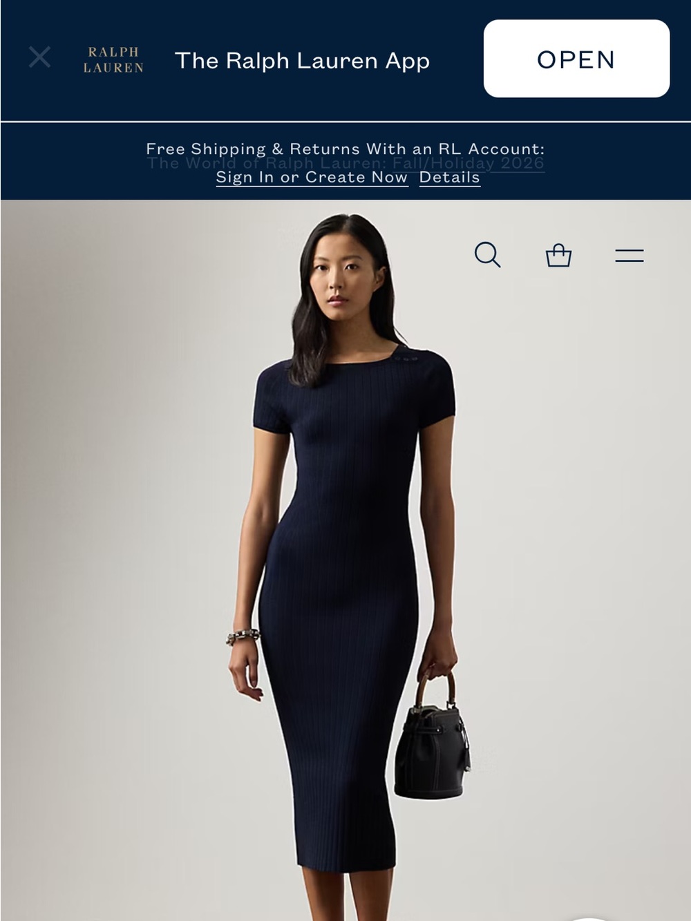 Lauren Ralph Lauren Navy Short-Sleeve Midi Dress with Shoulder Buttons